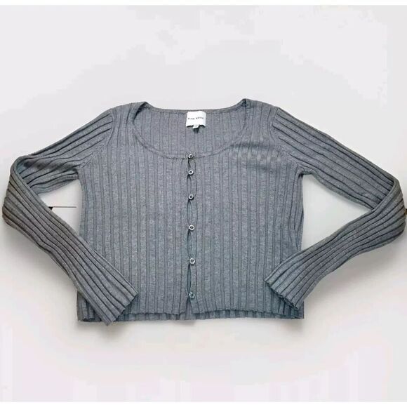 Pink Rose Women's Ribbed Lounge Set Button Down Top Bell Bottom Pants Gray M - Picture 2 of 9